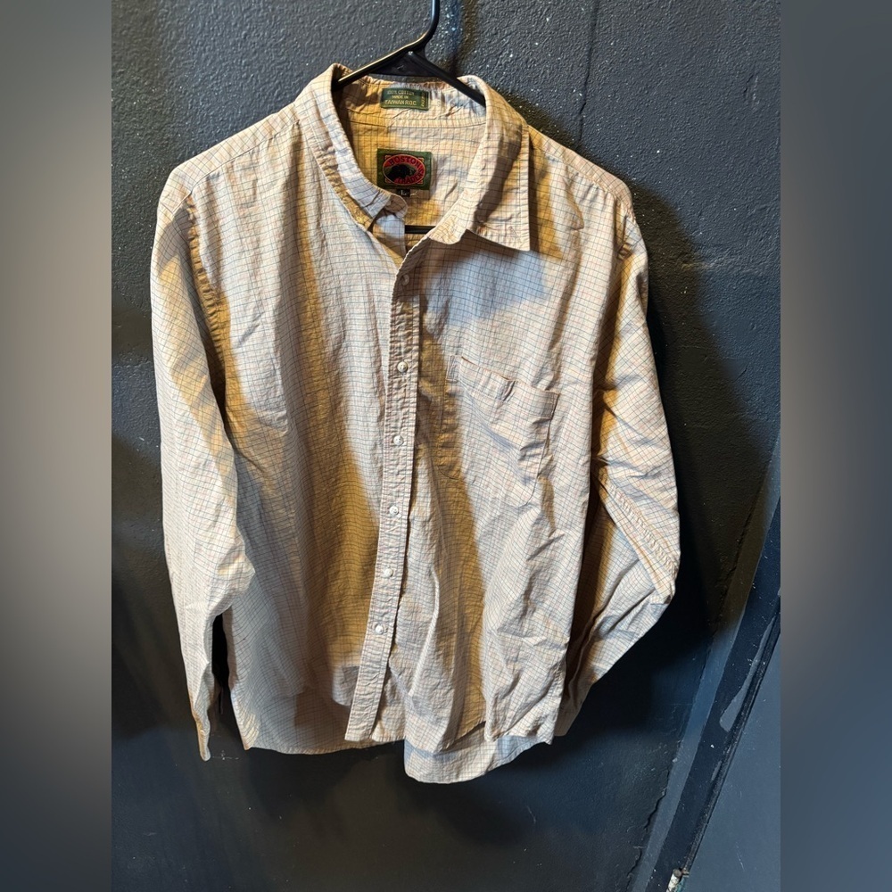 Boston Traders Beige Checkered Men's Button Up Shirt